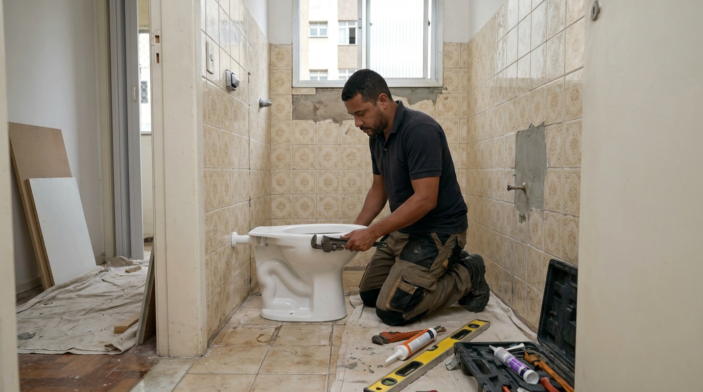 Instalação de vaso sanitário profissional em Praia Grande‑SP